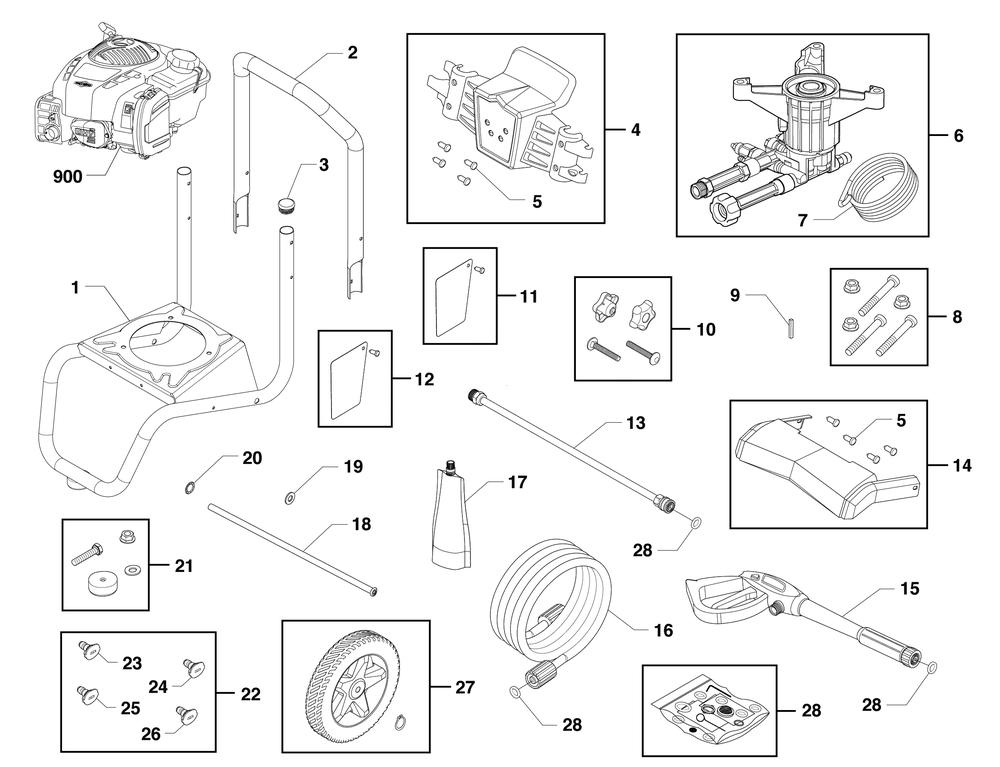 Main Unit Diagram and Parts List for 021030-00  Briggs and Stratton Pressure Washer